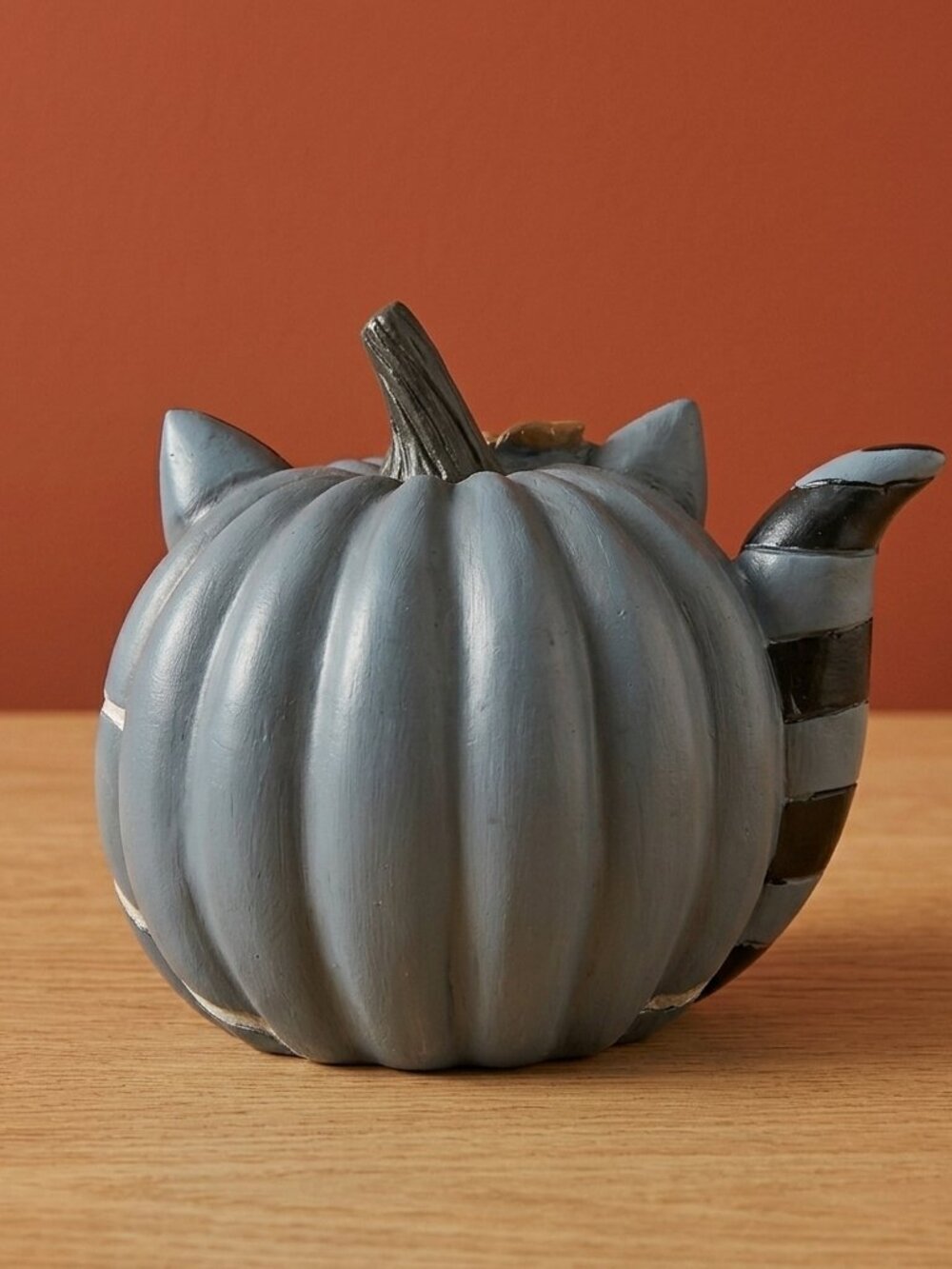 Fall Raccoon Pumpkin Figurine Blue Gray Woodland Animal Autumn Halloween Decor - Picture 3 of 4